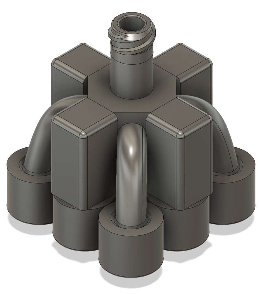 CAD render of the reinforced 9-nozzle manifold